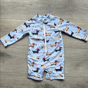 Patriotic dachshund Janie and Jack rash guard swimsuit